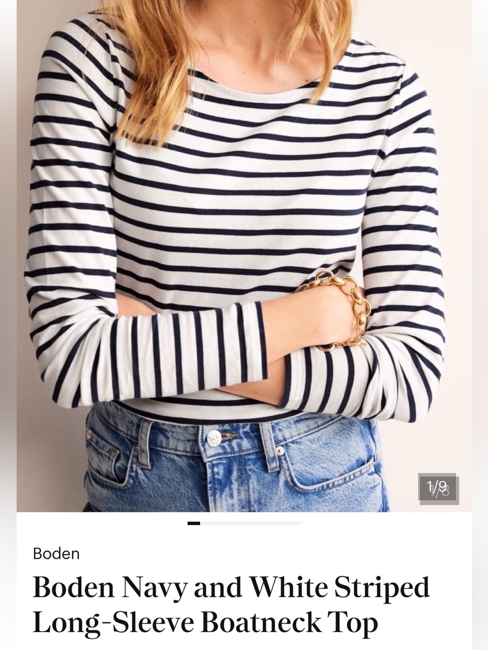 Boden Navy & White Breton-Striped Long Sleeve Top